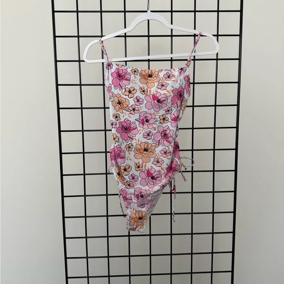Floral One Piece Swimsuit - Pink and Orange - Picture 1 of 3